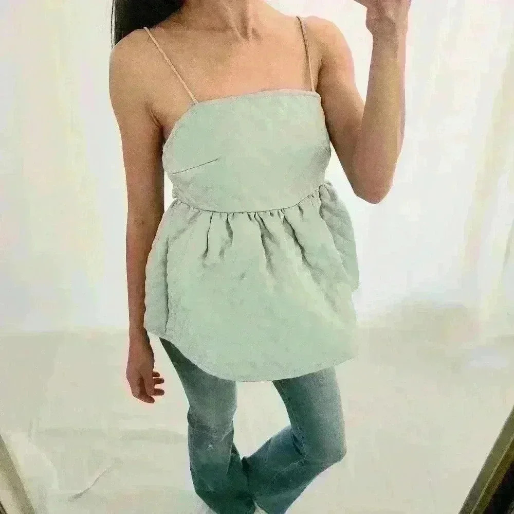 ASOS Mint White Chocolate Peplum Quilted Green Silver Holiday Top Sleeveless